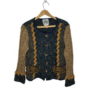 Vintage Curio Mixed Yarn Patchwork Knit Cardigan Boho Artsy
